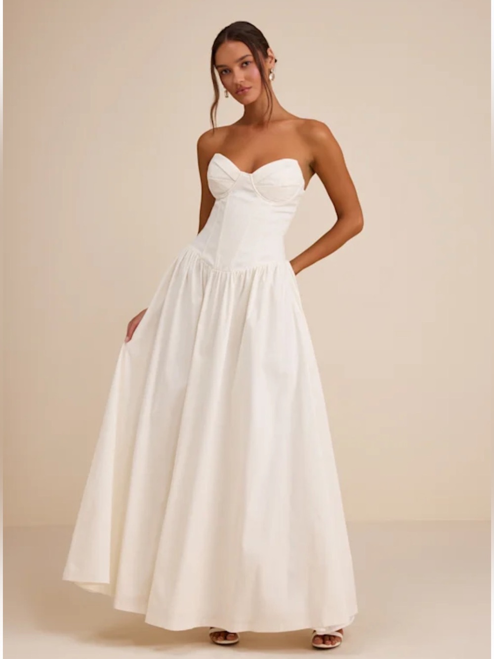 Lulus Almeria White Strapless Lace-Up Maxi Dress